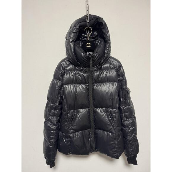 S13 New York Jacket Mens 2XL Black Hooded Puffer Down Feather Full Zip Quilted - Picture 2 of 11